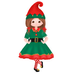 Christmas elf gir little santa claus helper illustrations
