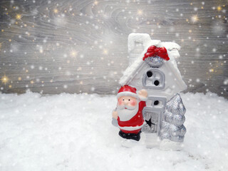 winter background with santa decor and snow