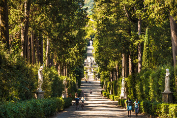 The steep perspective of the Viottolone or Viale dei Cipressi (Cypress Avenue), a wide boulevard...
