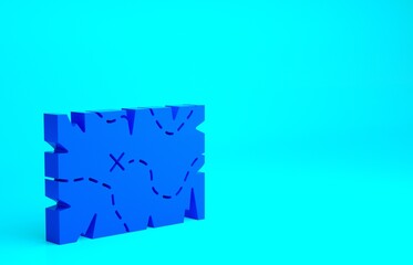 Fototapeta premium Blue Pirate treasure map icon isolated on blue background. Minimalism concept. 3d illustration 3D render.