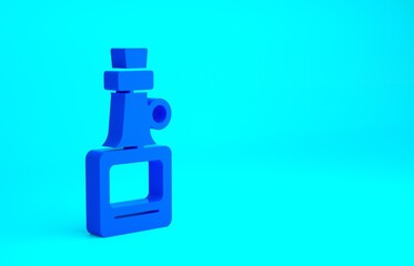 Blue Alcohol drink Rum bottle icon isolated on blue background. Minimalism concept. 3d illustration 3D render.