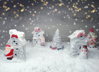 Naklejka na ściany i meble winter background with santa decor and snow