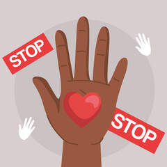 Human rights with black hand heart and stop banners design, Manifestation protest and demonstration theme Vector illustration