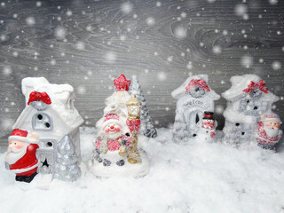 winter background with snowman decor and snow