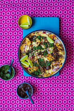 Indian Inspired Nachos with Coriander Chutney and Tamarind