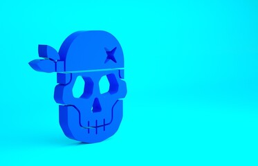 Blue Skull icon isolated on blue background. Happy Halloween party. Minimalism concept. 3d illustration 3D render.