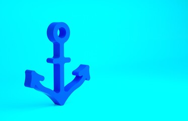 Blue Anchor icon isolated on blue background. Minimalism concept. 3d illustration 3D render.