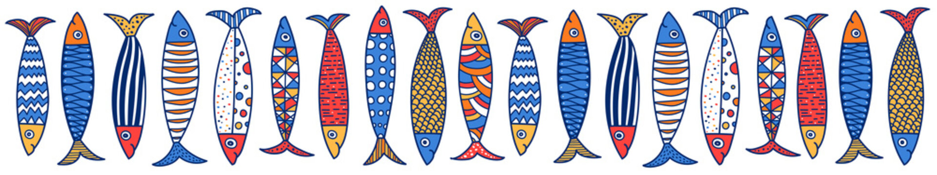 Cute sardines. Vector sea poster.