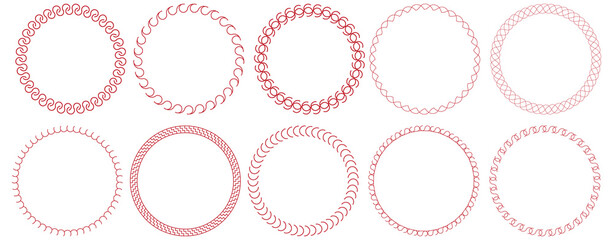 set of red vintage round frame banners on white background	
