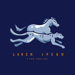Leopard and horse running, logo Design vector template Illustration