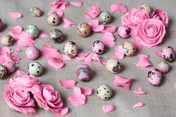 Stylish background with easter eggs and flowers