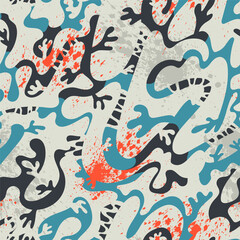 Urban colorful abstract pattern with hand drawn wave shapes. Seamless backdrop