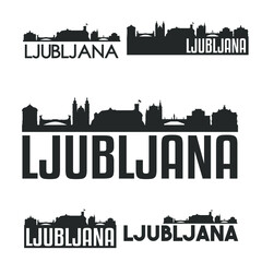 Fototapeta na wymiar Ljubljana Slovenia Flat Icon Skyline Vector Silhouette Design Set Logos.