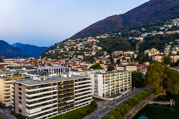 Fototapeta premium Aerial view in the morning, Locarno, Lake Maggiore, Ticino, Switzerland