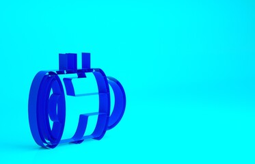 Blue Jet engine turbine icon isolated on blue background. Plane turbine. Airplane equipment. Jet propeller. Aviation service. Motor running. Minimalism concept. 3d illustration 3D render.