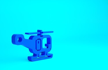 Blue Rescue helicopter aircraft vehicle icon isolated on blue background. Minimalism concept. 3d illustration 3D render.