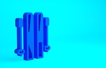 Blue Ski and sticks icon isolated on blue background. Extreme sport. Skiing equipment. Winter sports icon. Minimalism concept. 3d illustration 3D render.