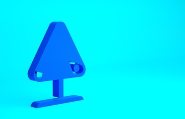 Blue Road sign avalanches icon isolated on blue background. Snowslide or snowslip rapid flow of snow down a sloping surface. Minimalism concept. 3d illustration 3D render.