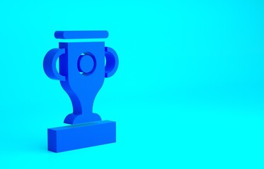 Blue Award cup icon isolated on blue background. Winner trophy symbol. Championship or competition trophy. Sports achievement sign. Minimalism concept. 3d illustration 3D render.