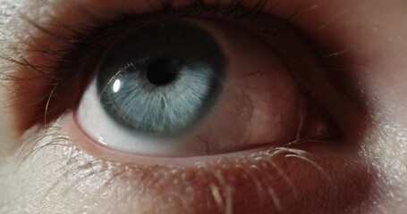 Close up shot of eye crazily spinning around - madness, horror, anxiety, mania, insanity, emotions concept 4k footage makro