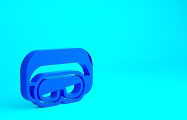 Blue Ski goggles icon isolated on blue background. Extreme sport. Sport equipment. Minimalism concept. 3d illustration 3D render.