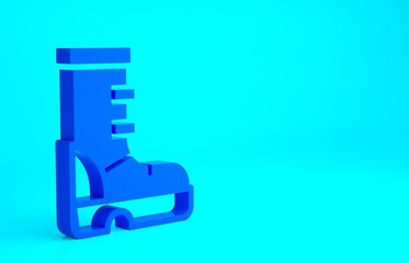 Blue Waterproof rubber boot icon isolated on blue background. Gumboots for rainy weather, fishing, gardening. Minimalism concept. 3d illustration 3D render.