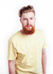 Fototapeta premium young handsome hipster ginger bearded guy looking brutal isolated on white background, lifestyle people concept