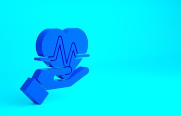 Blue Heart rate icon isolated on blue background. Heartbeat sign. Heart pulse icon. Cardiogram icon. Minimalism concept. 3d illustration 3D render.