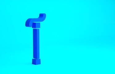 Blue Walking stick cane icon isolated on blue background. Minimalism concept. 3d illustration 3D render.