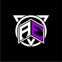 Monogram letter A E Diamonds decorated with circles and triangles are perfect for game initials, greeting cards, logos, posters, etc.