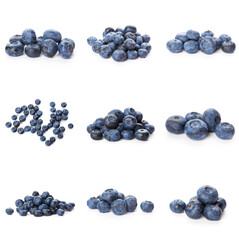 Group of fresh blueberries isolated on white background . full depth of field