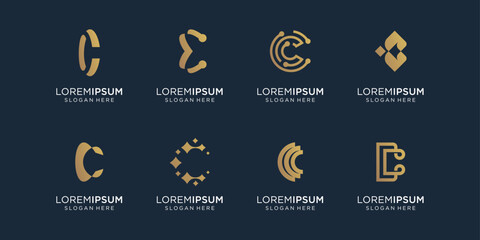 logo letter C logo design template. icons for business of technology, elegant,gold, simple. Premium Vector