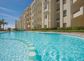 Swimming pool in a luxury tropical hotel resort