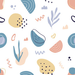 Abstract seamless pattern with hand drawn botanical elements. 