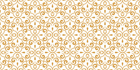 Flower geometric pattern. Seamless vector background. White and gold ornament
