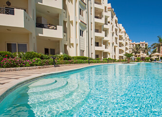 Swimming pool in a luxury tropical hotel resort