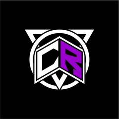 Monogram letter C R Diamonds decorated with circles and triangles are perfect for game initials, greeting cards, logos, posters, etc.