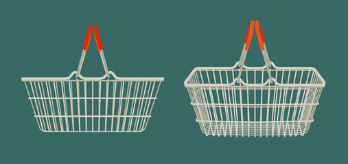 metal chorome Shopping basket isolated on a dark background, vector illustration, abstract flat design set