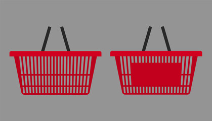 Fototapeta premium Red plastic shopping basket isolated on a dark background, vector illustration, abstract flat design set