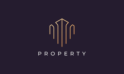 Luxury and classy property rental logo design in a simple and modern style with a golden gradient color