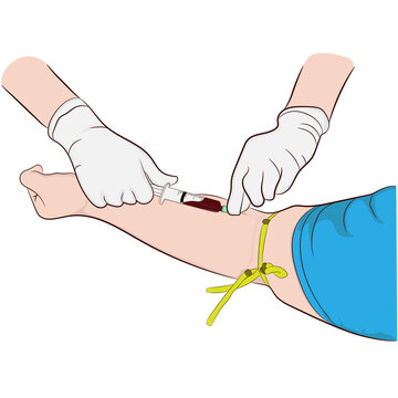 Vector illustration image a doctor using a needle to draw blood from an investigator To check the body for test the health selective focus syringe