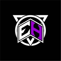 Monogram letter E H Diamonds decorated with circles and triangles are perfect for game initials, greeting cards, logos, posters, etc.