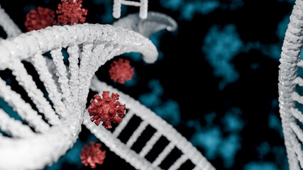 Antibodies attacking coronavirus covid 19 as dna concept in 3d illustration.