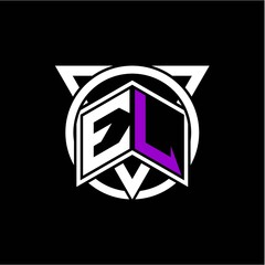 Monogram letter E L Diamonds decorated with circles and triangles are perfect for game initials, greeting cards, logos, posters, etc.