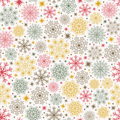 Seamless background for Christmas and New Year. Pattern with snowflakes and stars. Use for wallpaper, printing on the packaging paper, textiles.  Vector illustration. - 395560111