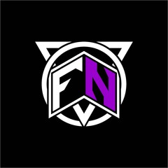 Monogram letter F N Diamonds decorated with circles and triangles are perfect for game initials, greeting cards, logos, posters, etc.