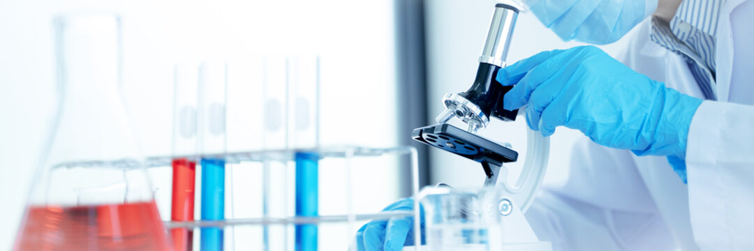 Scientists work in lab, Researcher conduct experiment analyzing drug treatment.