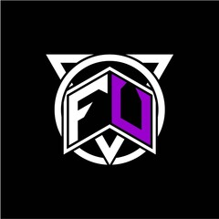 Monogram letter F U Diamonds decorated with circles and triangles are perfect for game initials, greeting cards, logos, posters, etc.