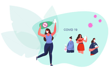 Precautions during Quarantine.Coronavirus covid-19 Prevention.Characters in Medical Mask.Protect yourself.Wash your Hands.Flat Vector Illustration