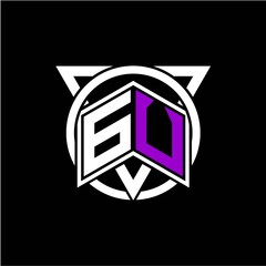 Monogram letter G U Diamonds decorated with circles and triangles are perfect for game initials, greeting cards, logos, posters, etc.